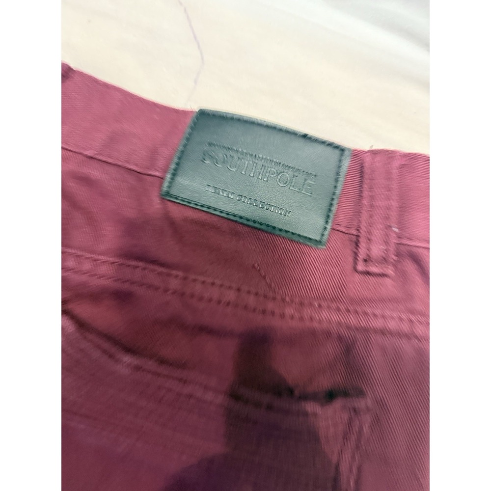 Vintage SouthPole Maroon Denim Moto Pants Quilted Ribbed 36x34 Mens - Picture 7 of 11